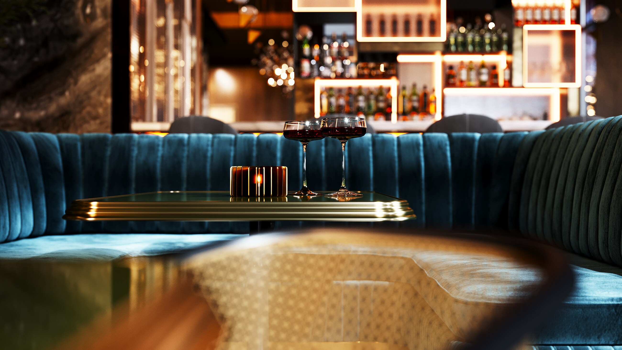 Members’ club lounge interior render
